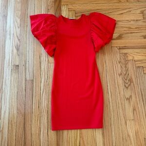 Zara Red Mini Dress with Puff Sleeves